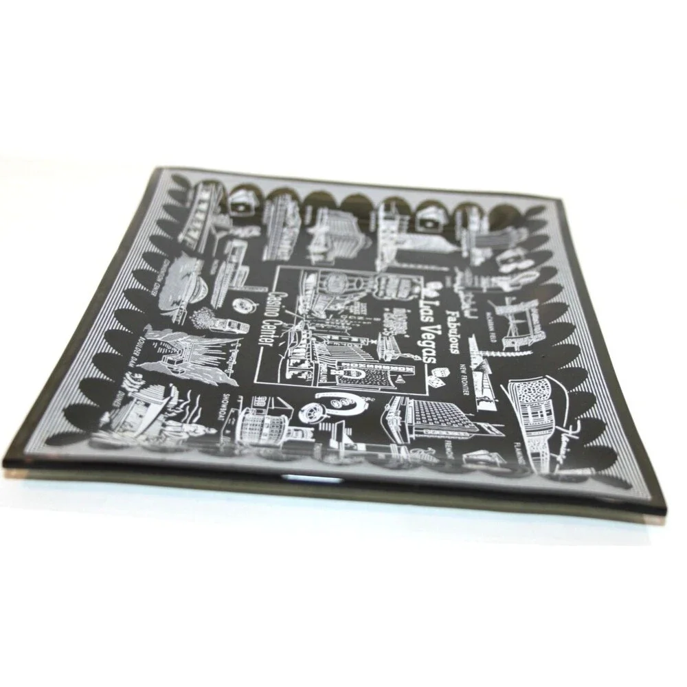 Mid Century Antique Black Fabulous Las Vegas Casino Center Glass Plate Flamingo - Picture 7 of 8